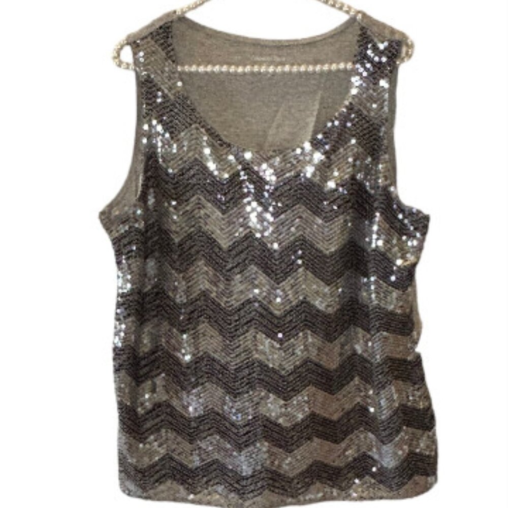 Coldwater Creek Beautiful Sequined Silver/Grey Tank Top XL NWT